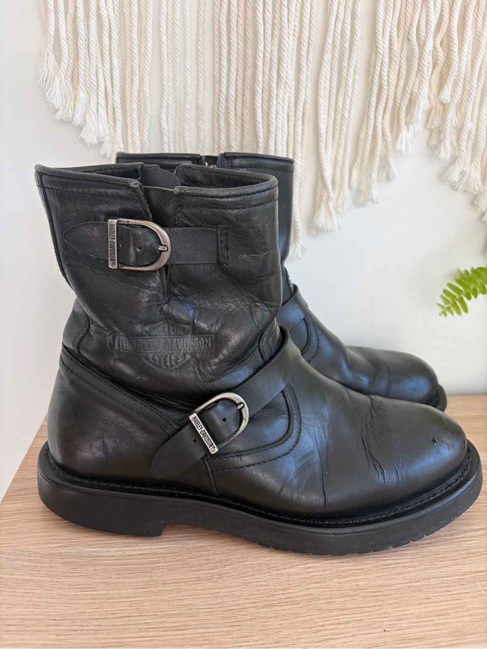 Harley-Davidson Men's Black Leather Motorcycle Riding Boots Size 9 US 98403